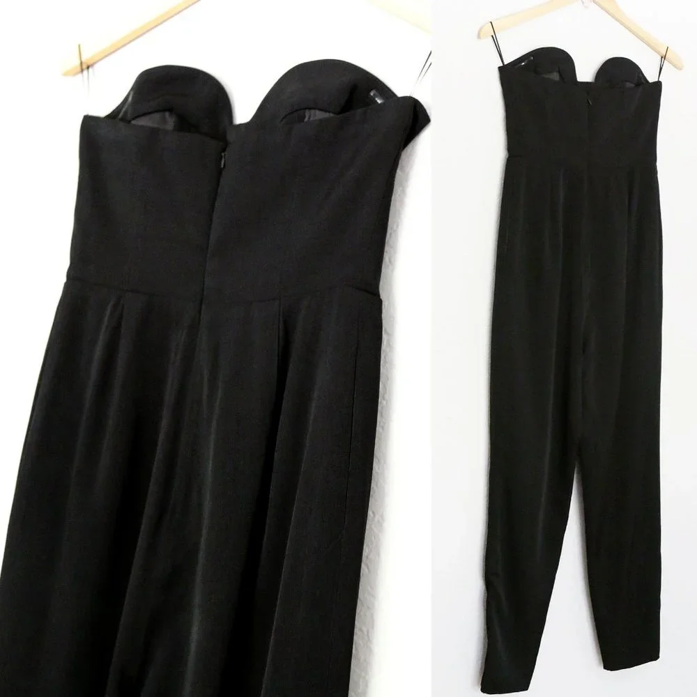 Keepsake Hearts On Fire Pant Suit Jumpsuit S Black Strapless Corset Pocket $190 - Picture 14 of 16